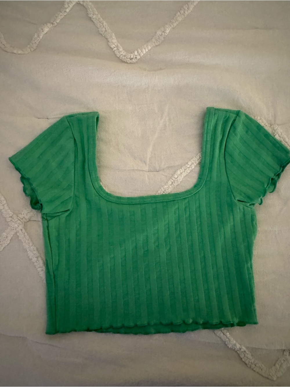 Green Square-Neck Ribbed Crop Top - Picture 2 of 4